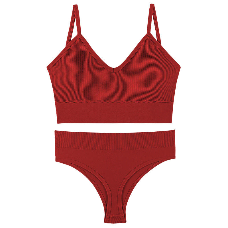 Wireless Push-up Sports Bra Set with French Triangle Cup-CJ - mode24h