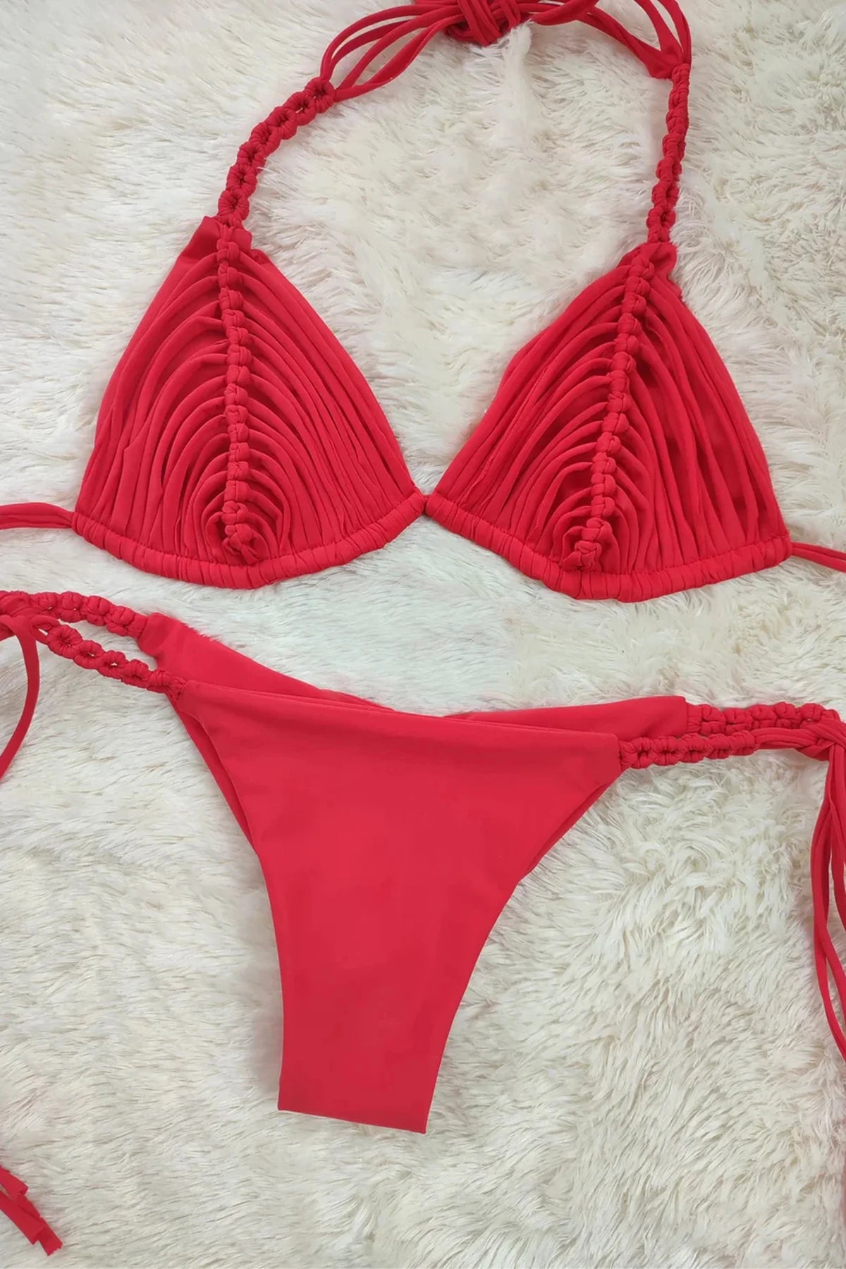 Braided Rope Brazilian Bikini – Sexy Bandage Stripe Two-Piece Swimwear -DS