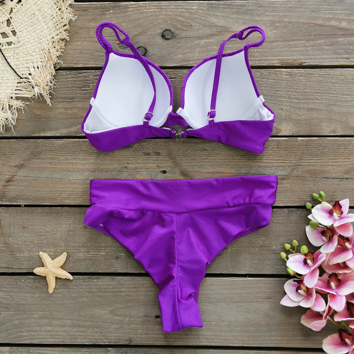 Vintage High Waist Padded Push Up Bikini Women Swimwear - ds