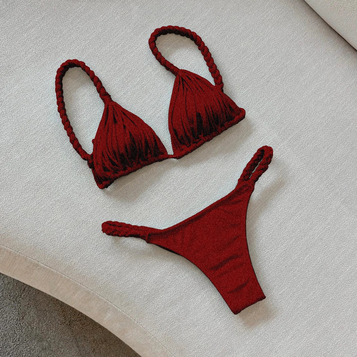 Braided Rope Brazilian Bikini – Sexy Bandage Stripe Two-Piece Swimwear -DS