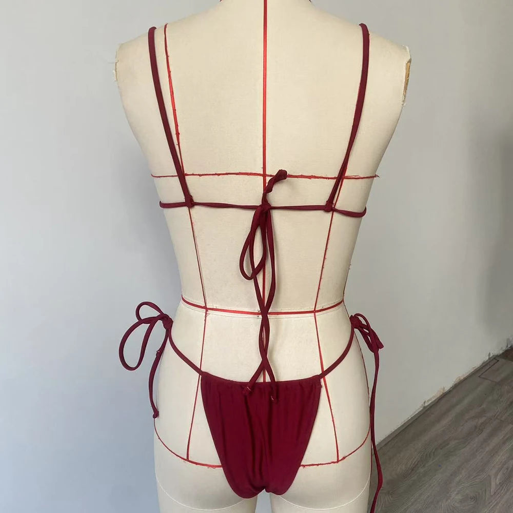 BEACHCICI Swimsuits Woman Bikinis Sets Sexy Halter Solid color Bikini Set Women's Swimsuit Two-piece Triangle Thong Swimwear- DS - mode24h