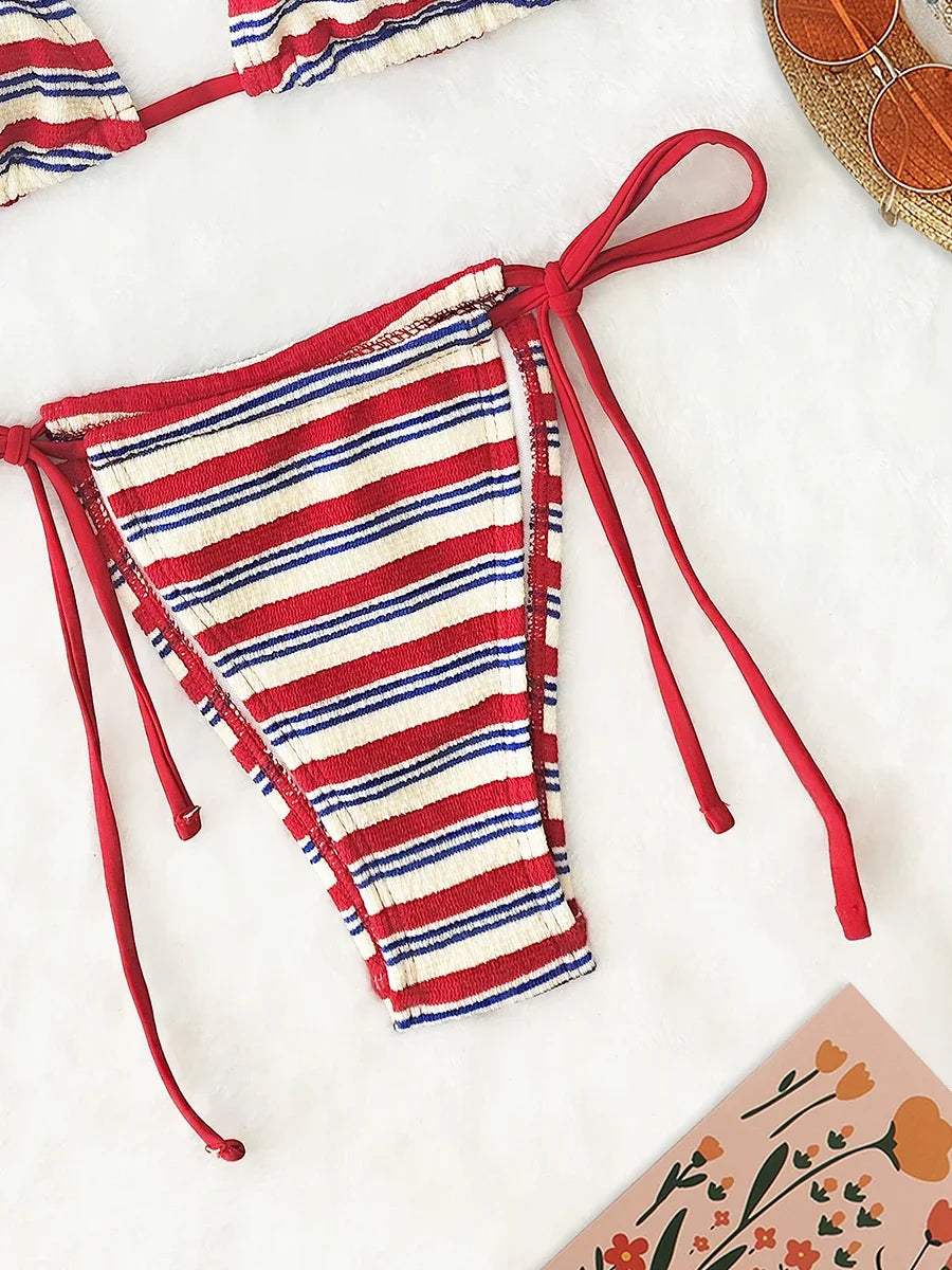 Women's Sexy Push-Up Two-Piece Swimsuit 2025 Bathing Suit Micro Beachwear Stripe Bikini Set Swimwear Trendy Mciro- DS