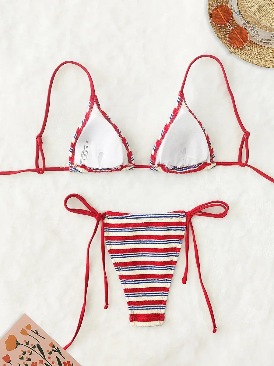 Women's Sexy Push-Up Two-Piece Swimsuit 2025 Bathing Suit Micro Beachwear Stripe Bikini Set Swimwear Trendy Mciro- DS