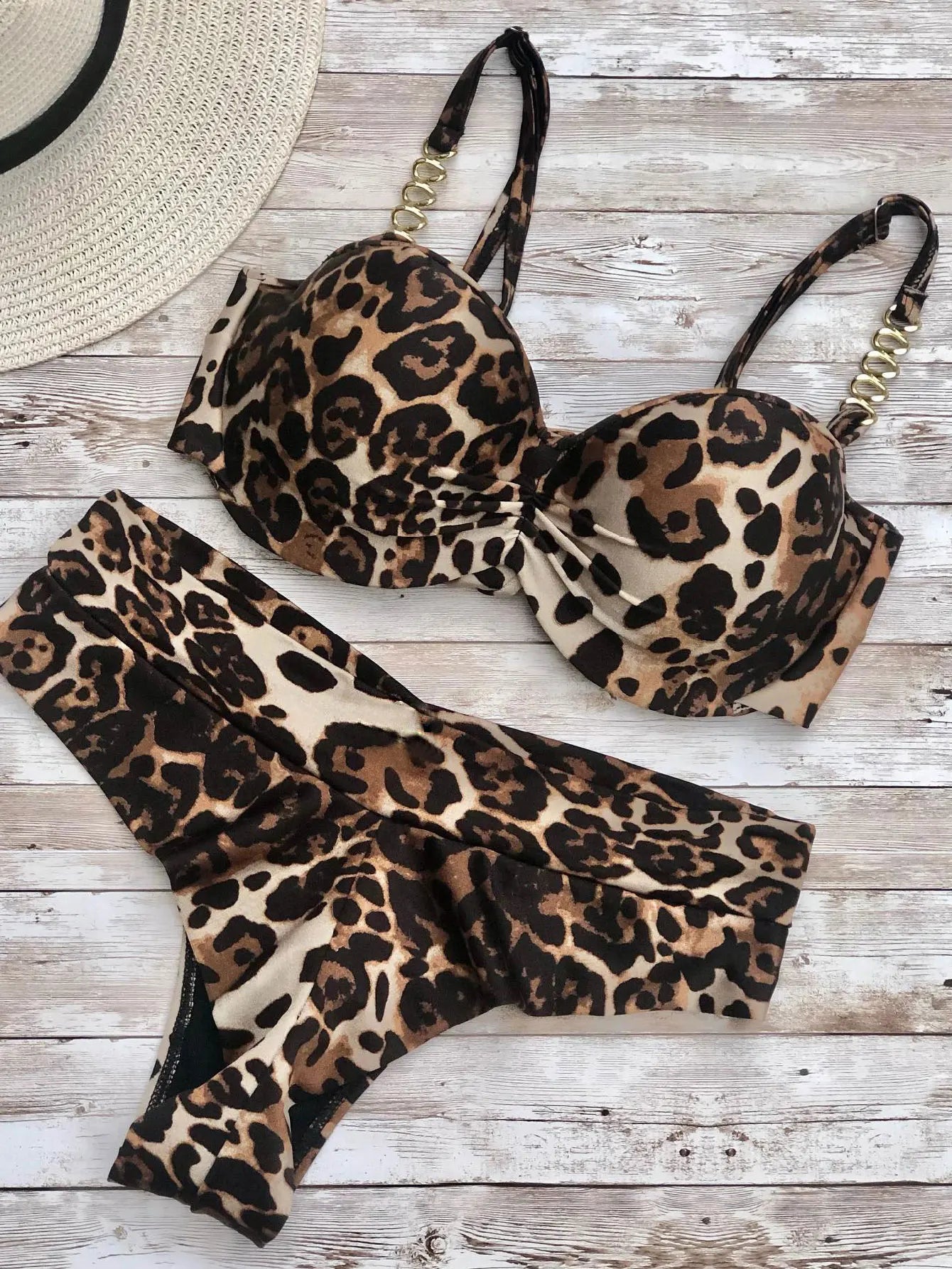 Vintage High Waist Padded Push Up Bikini Women Swimwear - ds