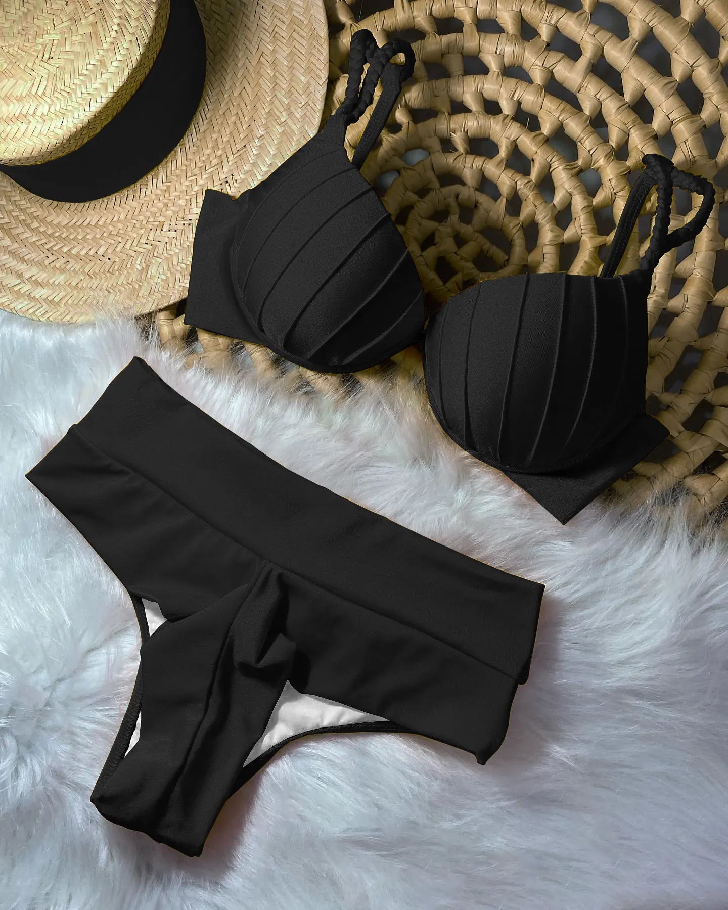 Vintage High Waist Padded Push Up Bikini Women Swimwear - ds