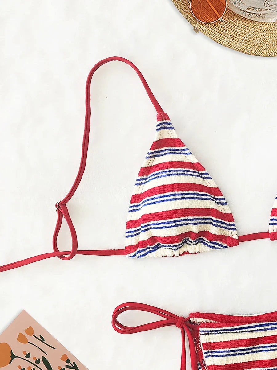 Women's Sexy Push-Up Two-Piece Swimsuit 2025 Bathing Suit Micro Beachwear Stripe Bikini Set Swimwear Trendy Mciro- DS