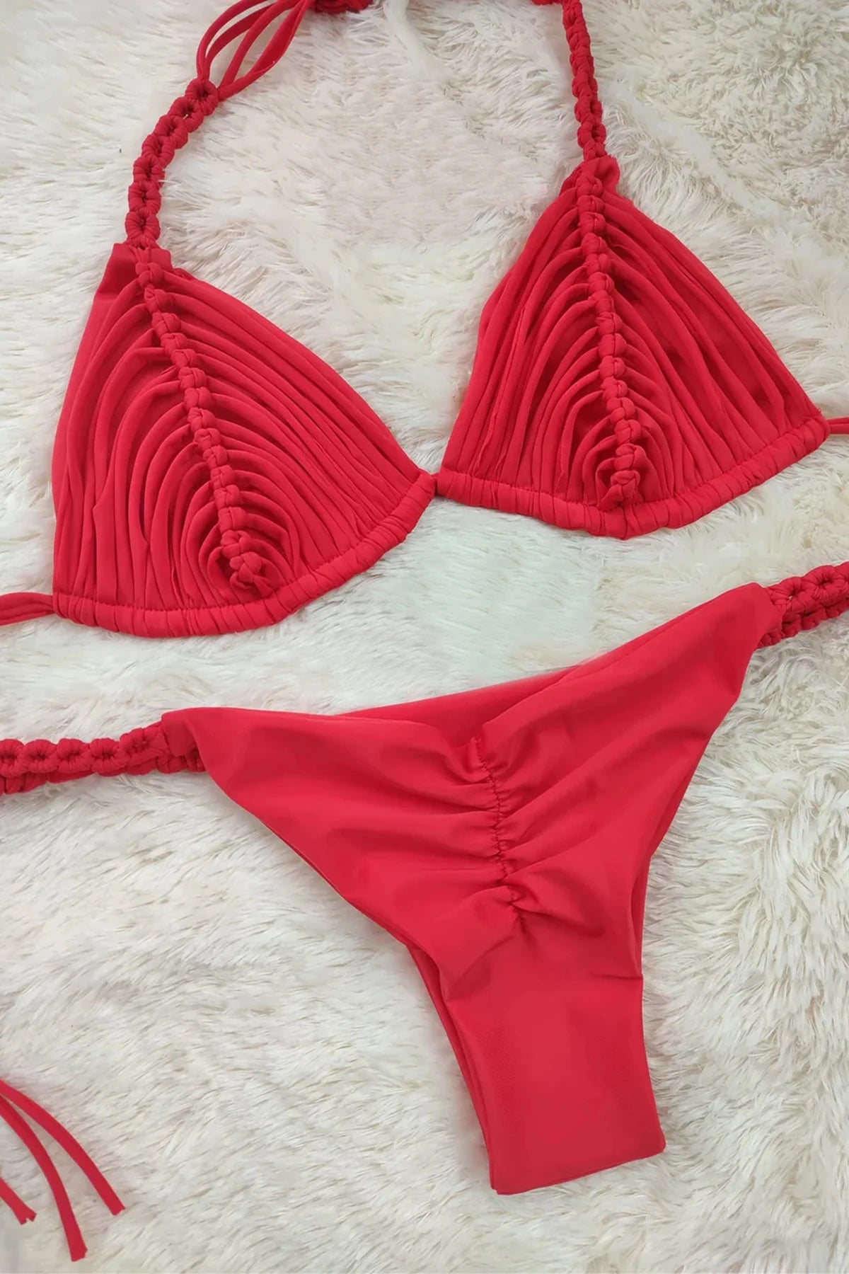Braided Rope Brazilian Bikini – Sexy Bandage Stripe Two-Piece Swimwear -DS