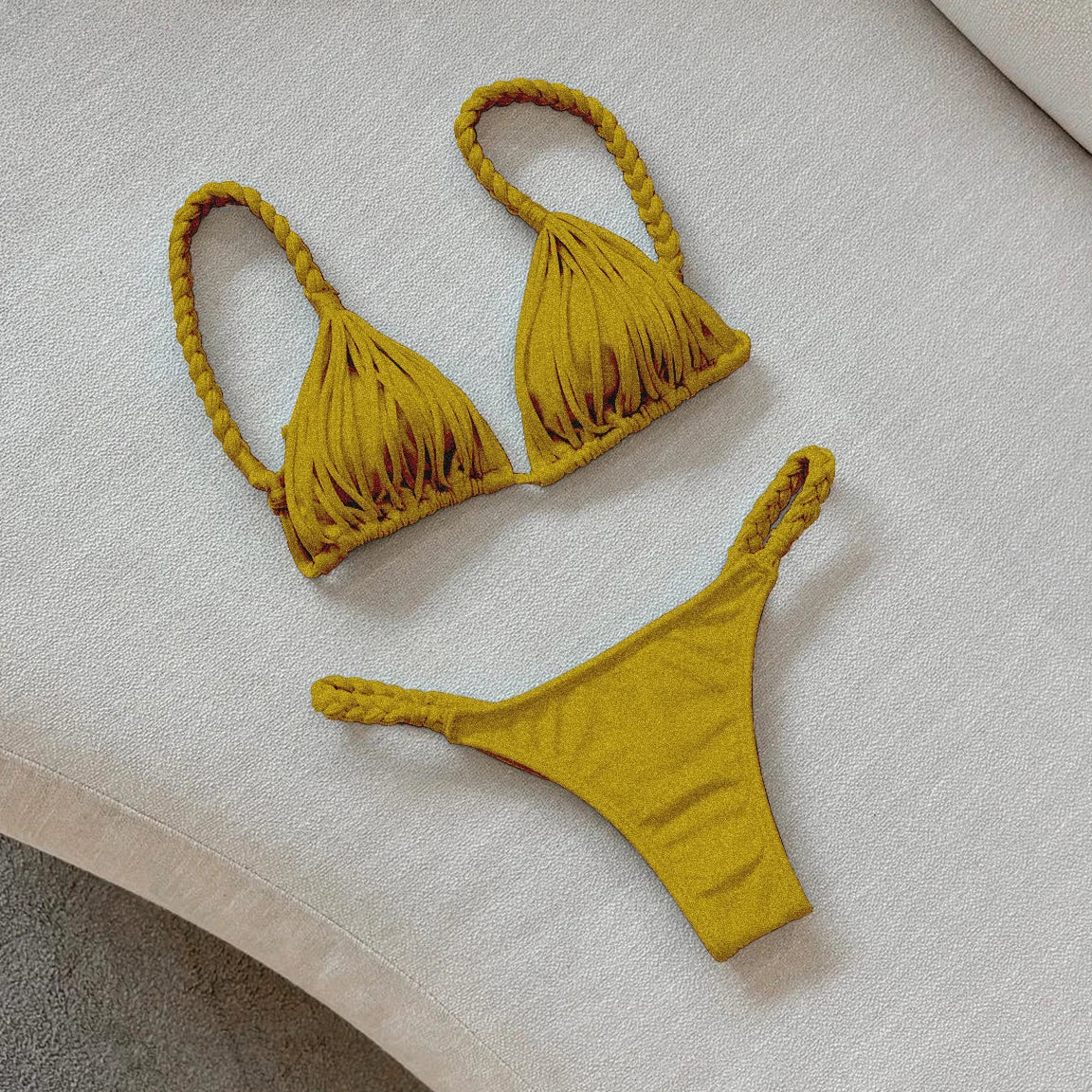 Braided Rope Brazilian Bikini – Sexy Bandage Stripe Two-Piece Swimwear -DS