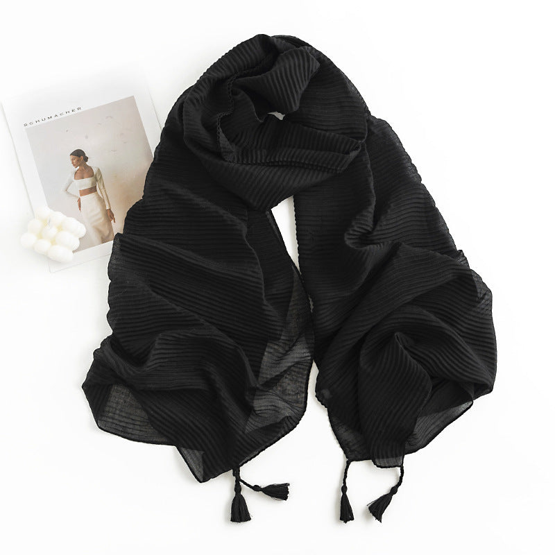 Herringbone Cashmere-Feel Scarf – Monochrome, Tassel, Warm & Stylish - CJ - mode24h