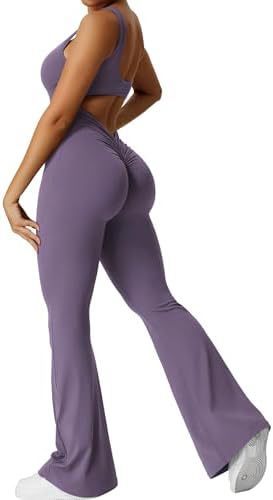 Women Sleeveless Flare Jumpsuits Fitness Yoga Long Pants - CJ - mode24h