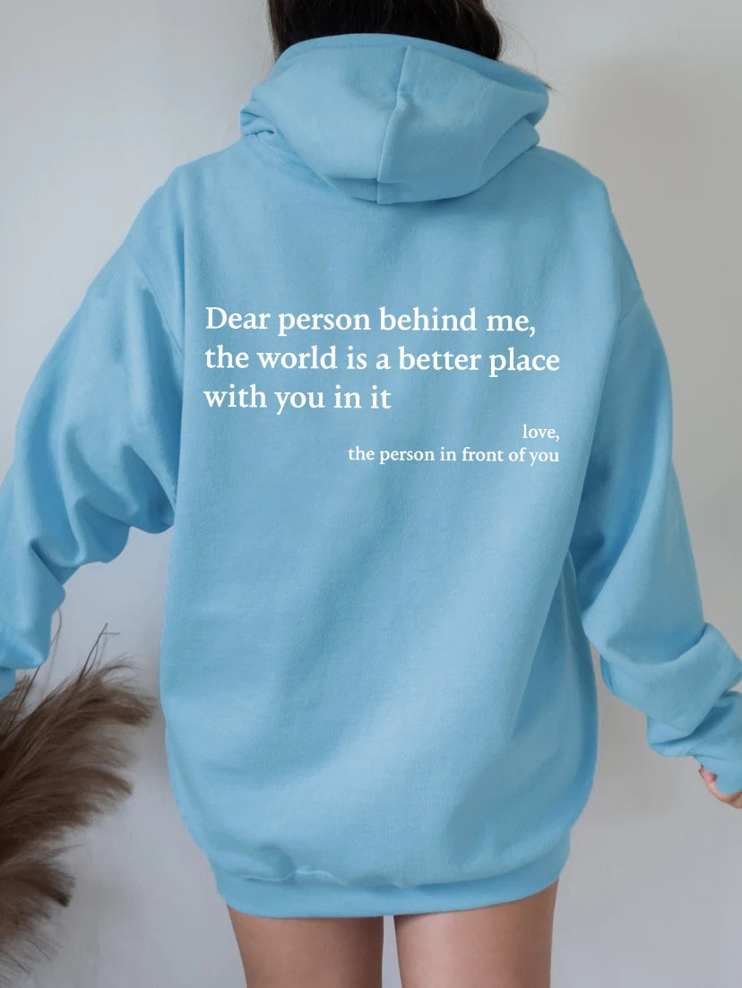 "Dear Person Behind Me" Printed Plush Hoodie- CJ - mode24h