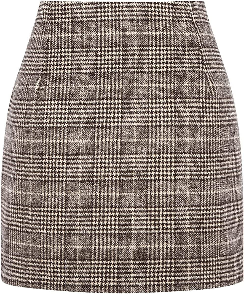 Women's High Waist Plaid Tight Pencil Wool Mini Skirt- CJ - mode24h