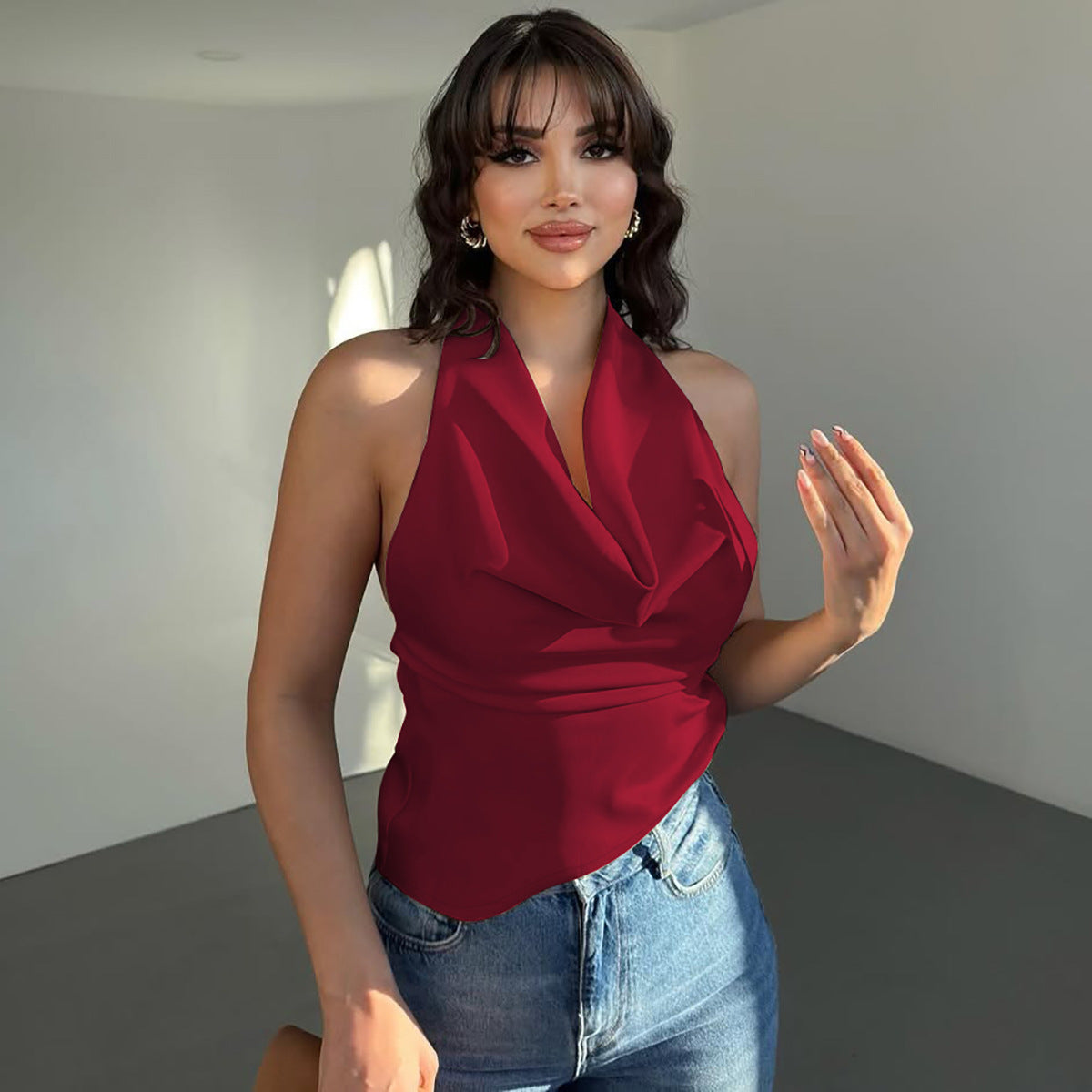 Women's Halter Backless Tank Vest Fashion Solid Color Slim Fit Tied Tube Top - mode24h