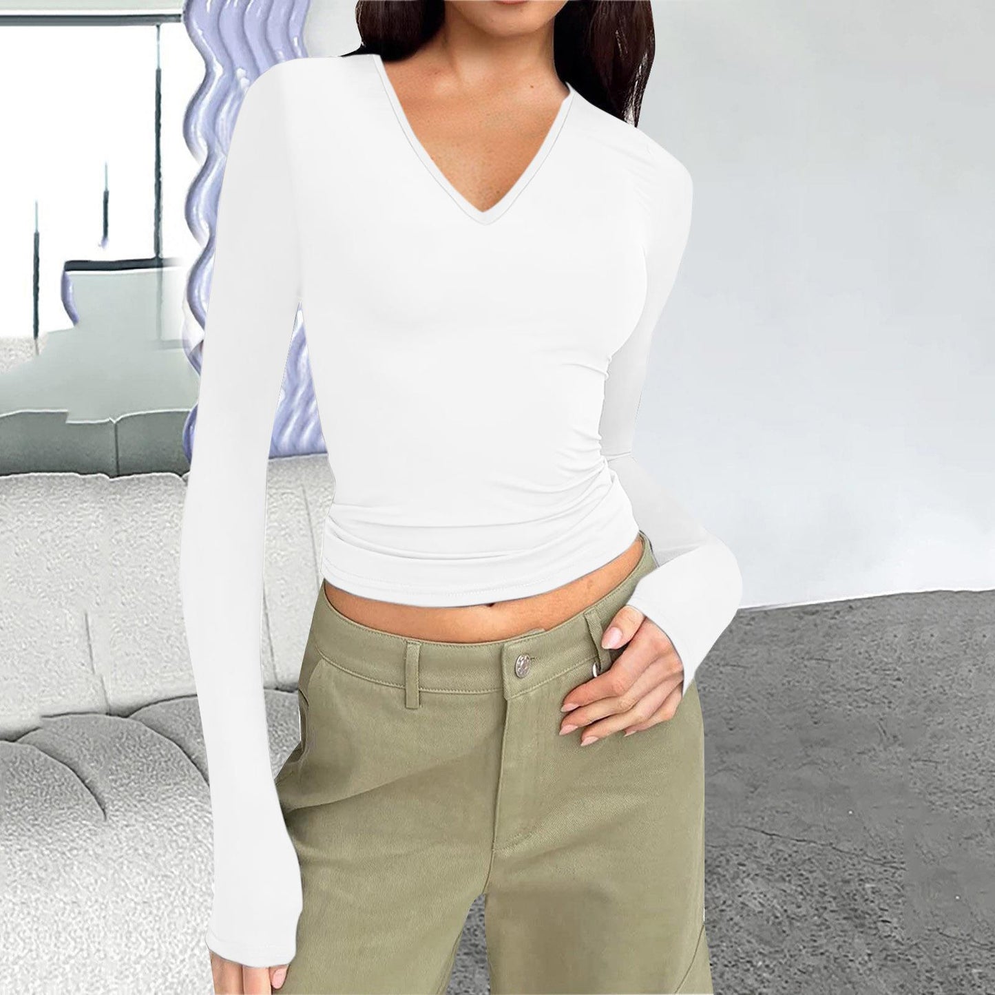Women's Long Sleeve Versatile Tops- CJ - mode24h