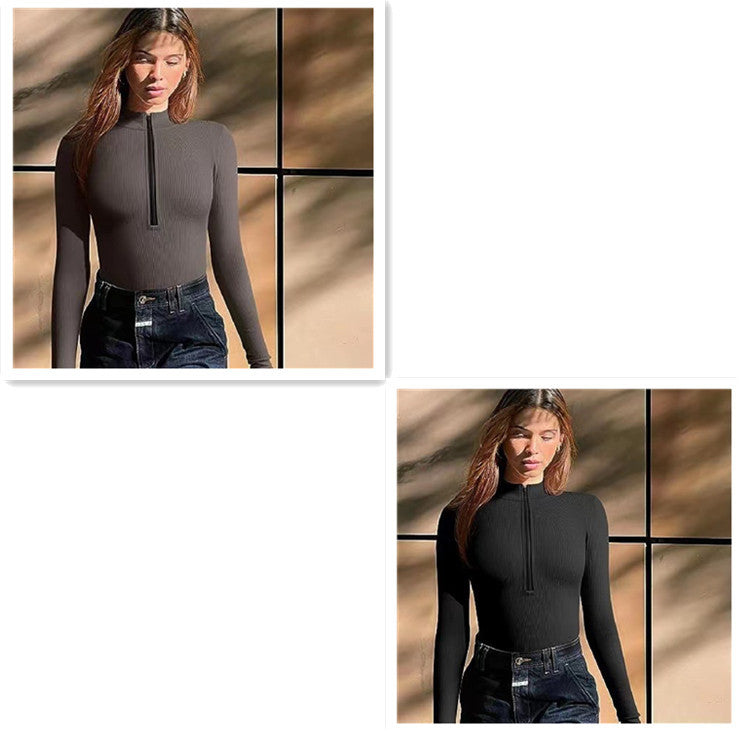 Fashion Long Sleeve Zipper Jumpsuit Seamless Slimming Shapewear For Women Romper - mode24h