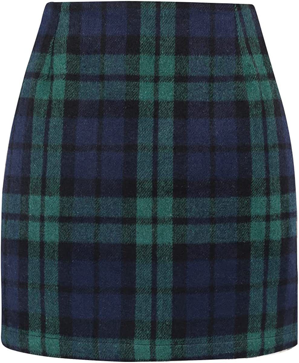 Women's High Waist Plaid Tight Pencil Wool Mini Skirt- CJ - mode24h