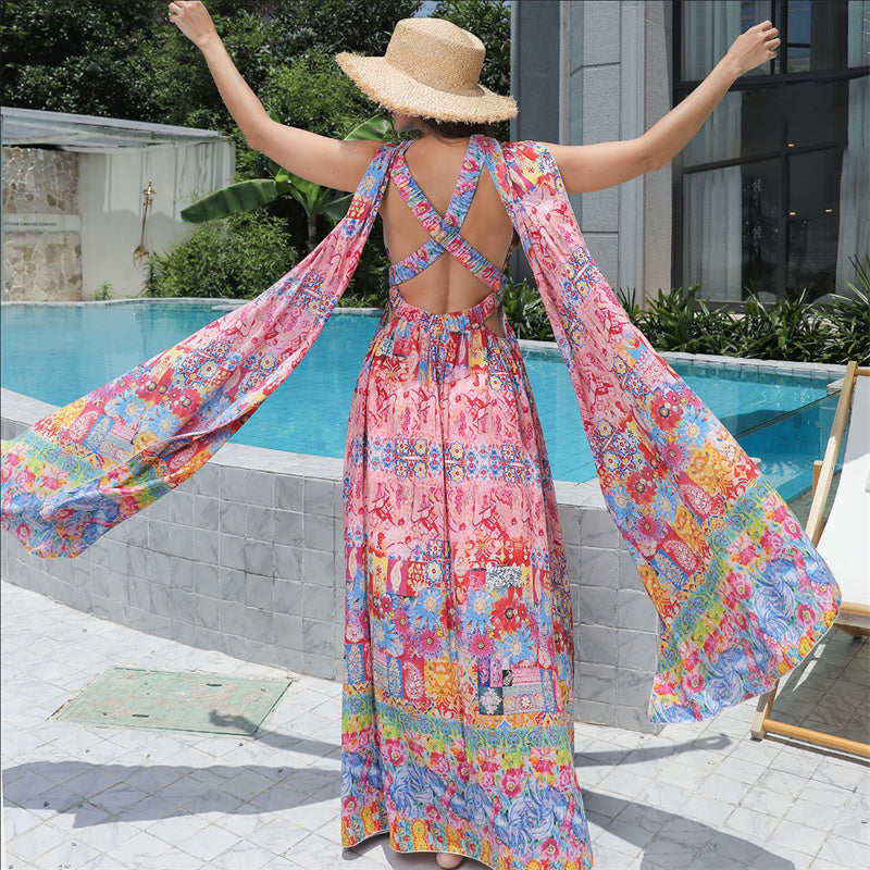 Women's Floral Style Large Hem Dress-CJ - mode24h