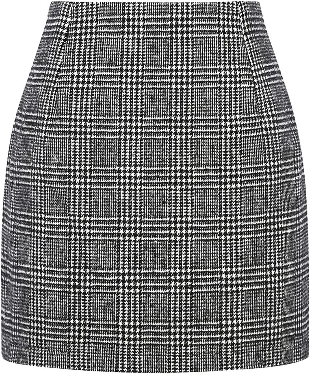 Women's High Waist Plaid Tight Pencil Wool Mini Skirt- CJ - mode24h