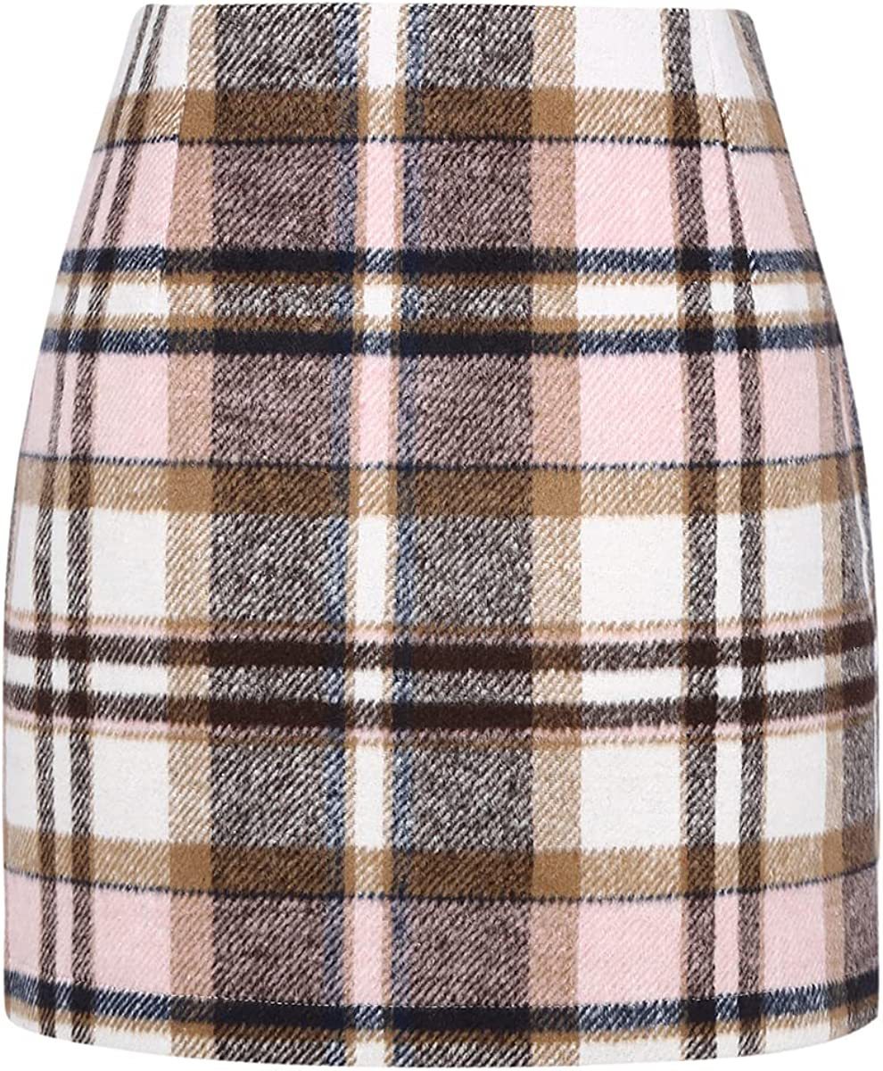 Women's High Waist Plaid Tight Pencil Wool Mini Skirt- CJ - mode24h