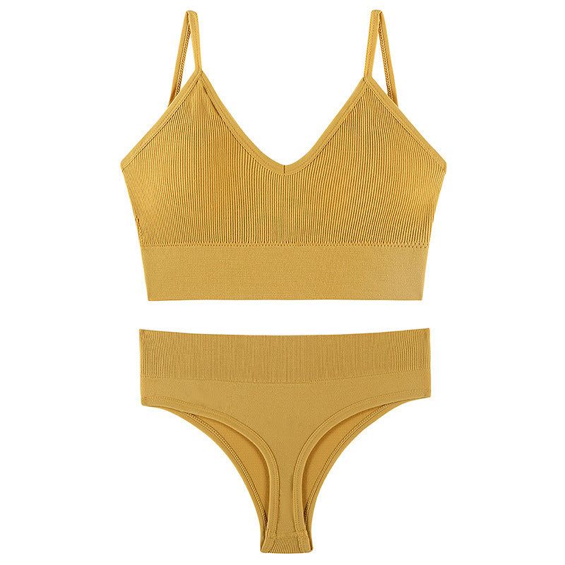 Wireless Push-up Sports Bra Set with French Triangle Cup-CJ - mode24h