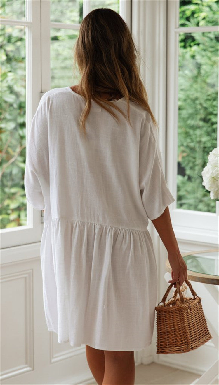 Beach Bikini Blouse Loose Button Vacation Skirt -CJ - mode24h