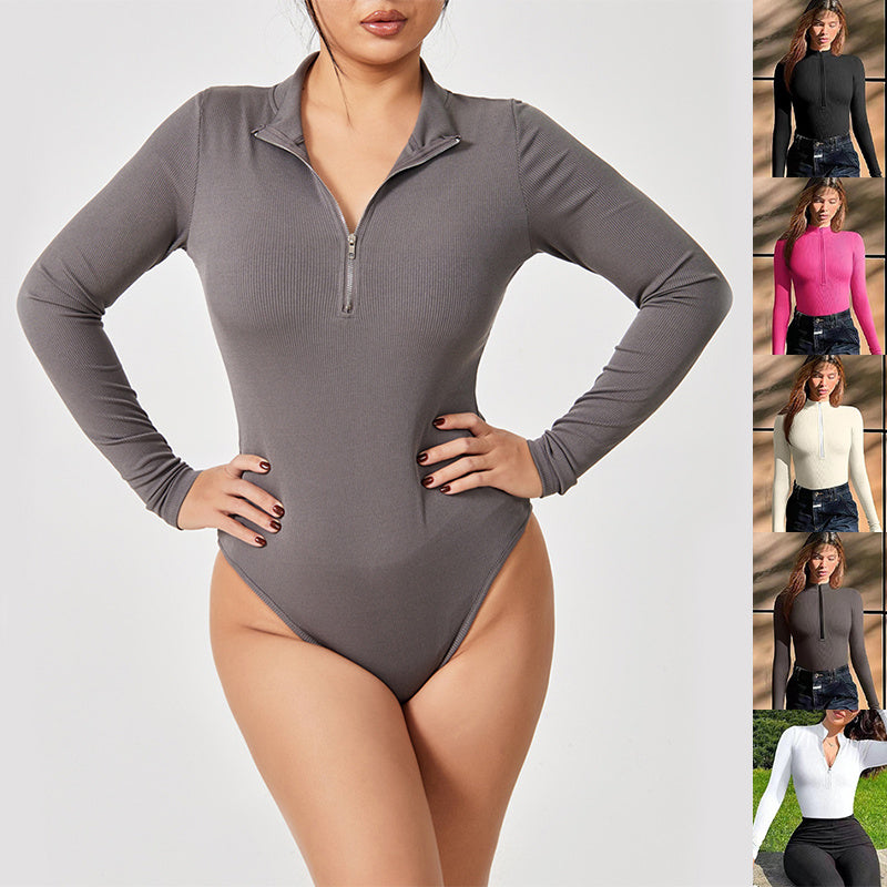 Fashion Long Sleeve Zipper Jumpsuit Seamless Slimming Shapewear For Women Romper - mode24h