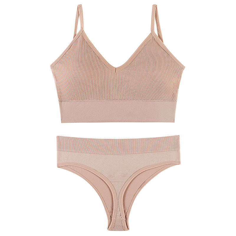 Wireless Push-up Sports Bra Set with French Triangle Cup-CJ - mode24h
