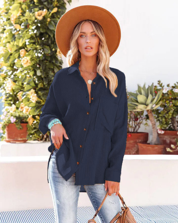Women's Dropped Shoulder Bat Shirt Casual Long Sleeve Shirt -CJ - mode24h
