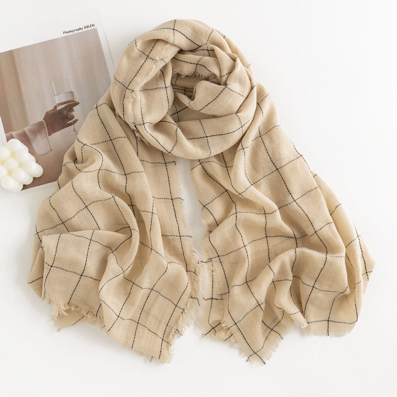 Herringbone Cashmere-Feel Scarf – Monochrome, Tassel, Warm & Stylish - CJ - mode24h