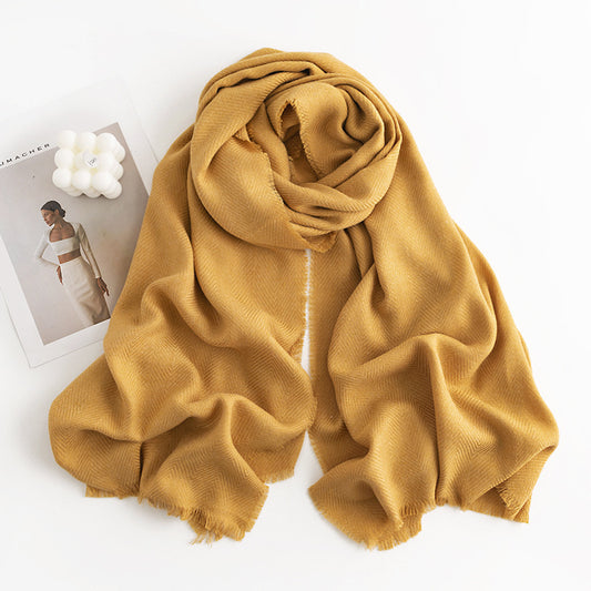 Herringbone Cashmere-Feel Scarf – Monochrome, Tassel, Warm & Stylish - CJ - mode24h