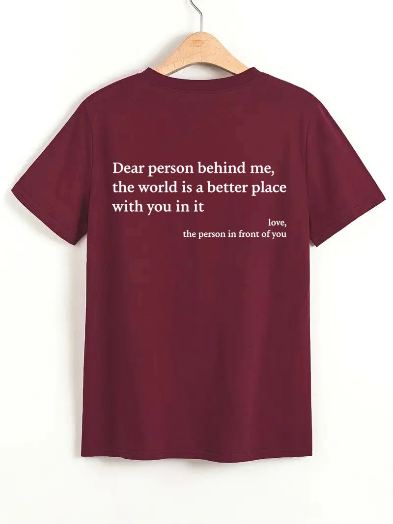 New Fashion Womens Letter T-Shirt Round Neck Short Sleeve Slogan Tee Top - CJ - mode24h