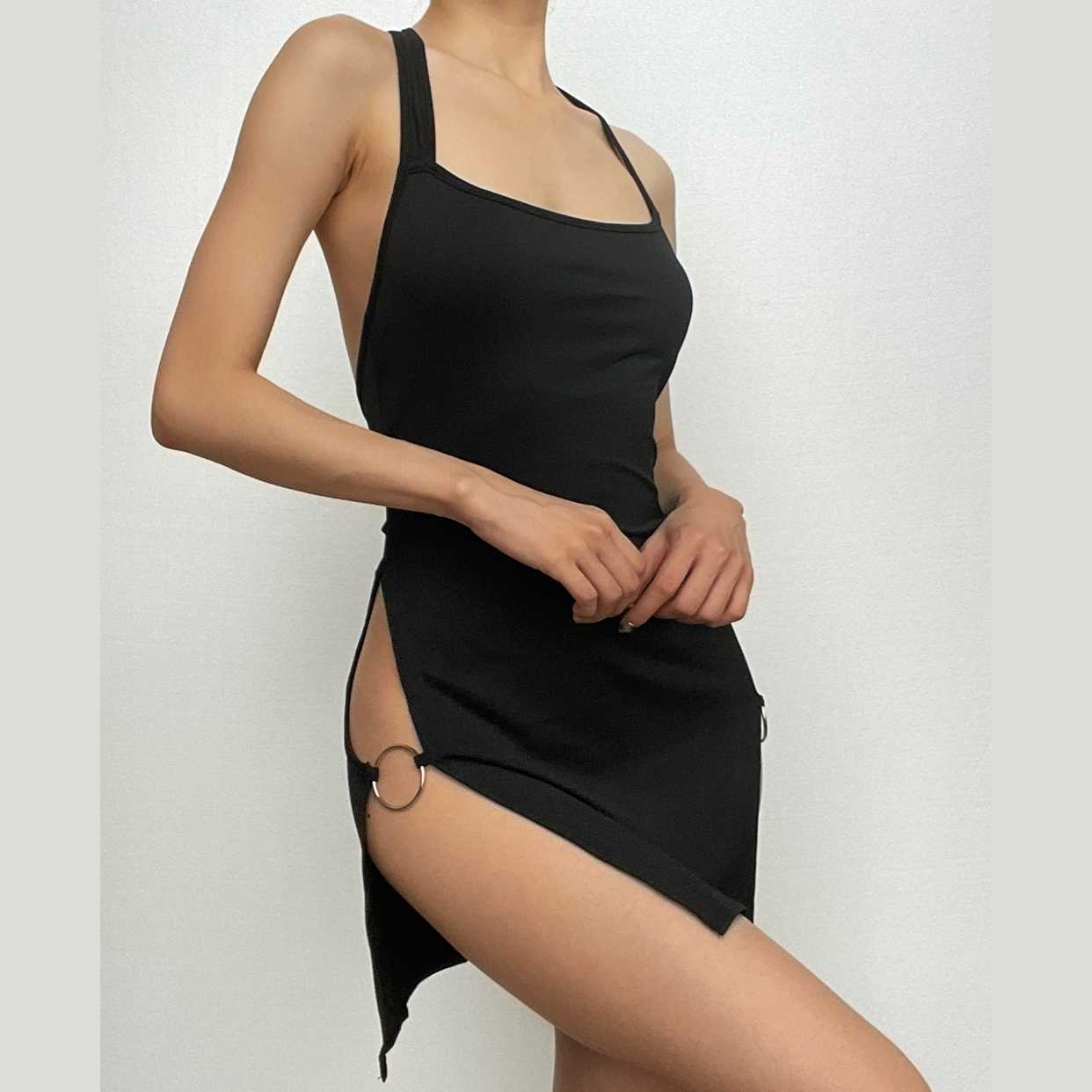 Backless Hollow-out Halter Women's Tight Dress -CJ - mode24h