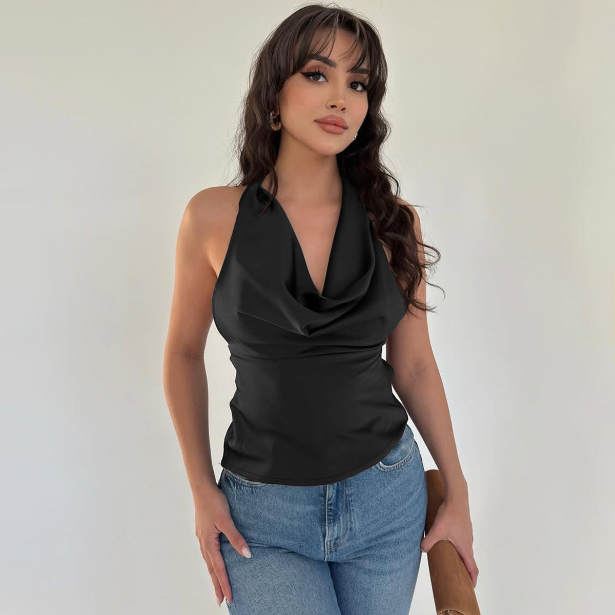 Women's Halter Backless Tank Vest Fashion Solid Color Slim Fit Tied Tube Top - mode24h