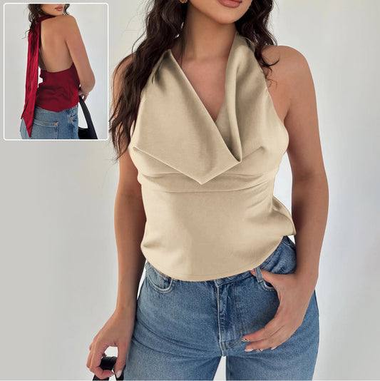 Women's Halter Backless Tank Vest Fashion Solid Color Slim Fit Tied Tube Top - mode24h