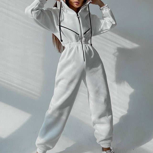 Casual Women Basic Hoodie Two Piece Sets Zipper Drawstring - CJ - mode24h