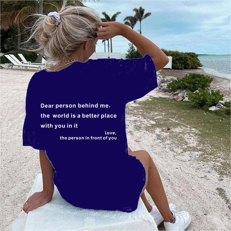 New Fashion Womens Letter T-Shirt Round Neck Short Sleeve Slogan Tee Top - CJ - mode24h
