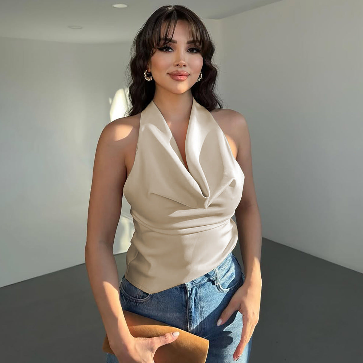 Women's Halter Backless Tank Vest Fashion Solid Color Slim Fit Tied Tube Top - mode24h