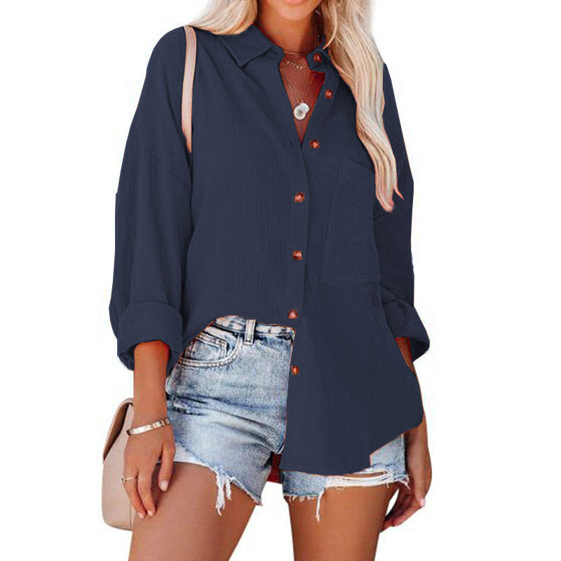 Women's Dropped Shoulder Bat Shirt Casual Long Sleeve Shirt -CJ - mode24h