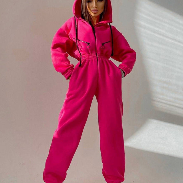Casual Women Basic Hoodie Two Piece Sets Zipper Drawstring - CJ - mode24h