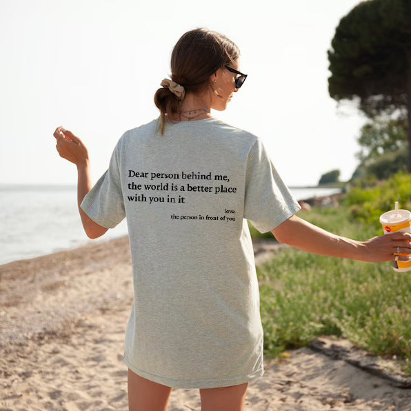 New Fashion Womens Letter T-Shirt Round Neck Short Sleeve Slogan Tee Top - CJ - mode24h