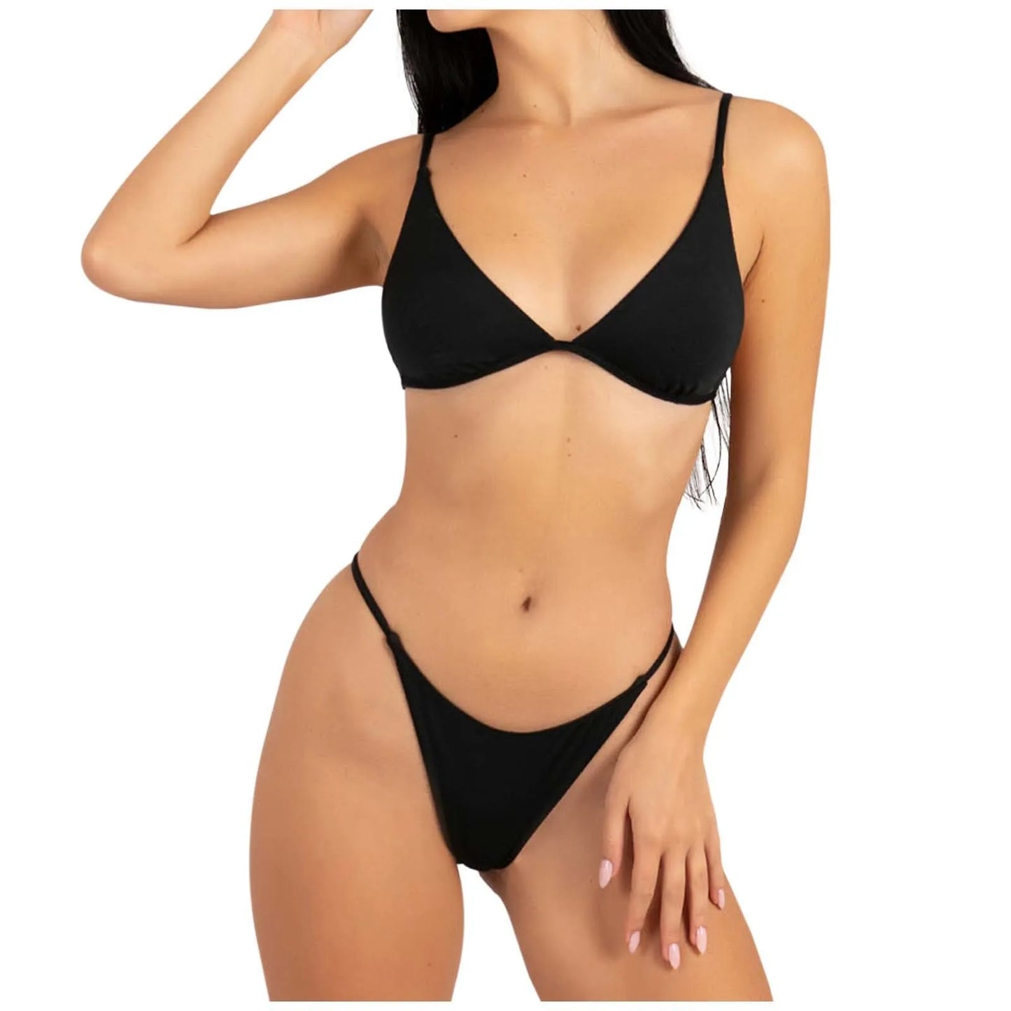 Women'S Triangle Bikini Set Sexy Deep V Beach Swimwear Spaghetti Strap Underwear Bikini G-String Sunbathing Two Piece Swimsuit- DS - mode24h