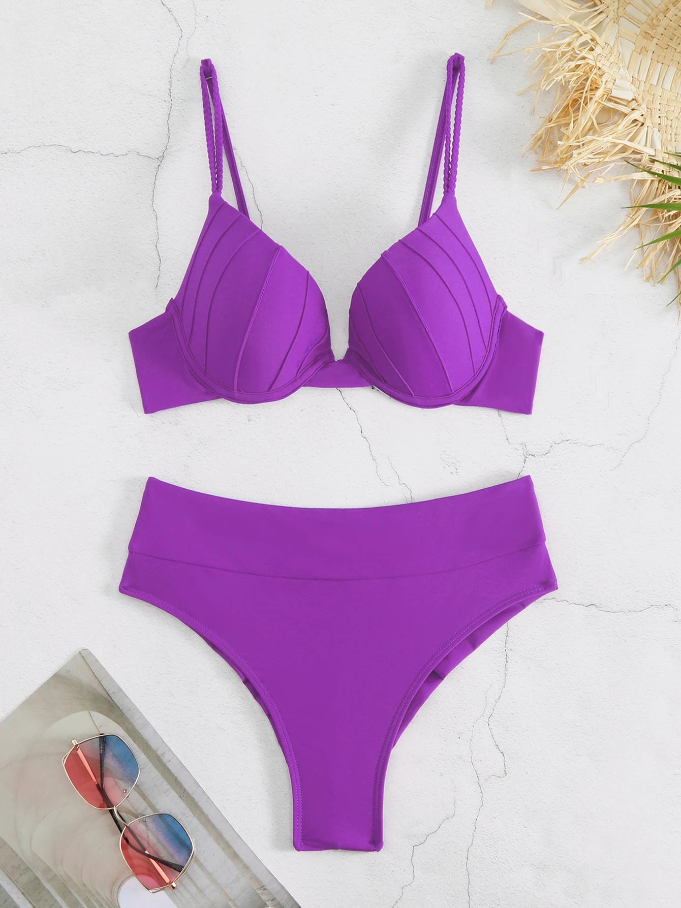 Vintage High Waist Padded Push Up Bikini Women Swimwear - ds