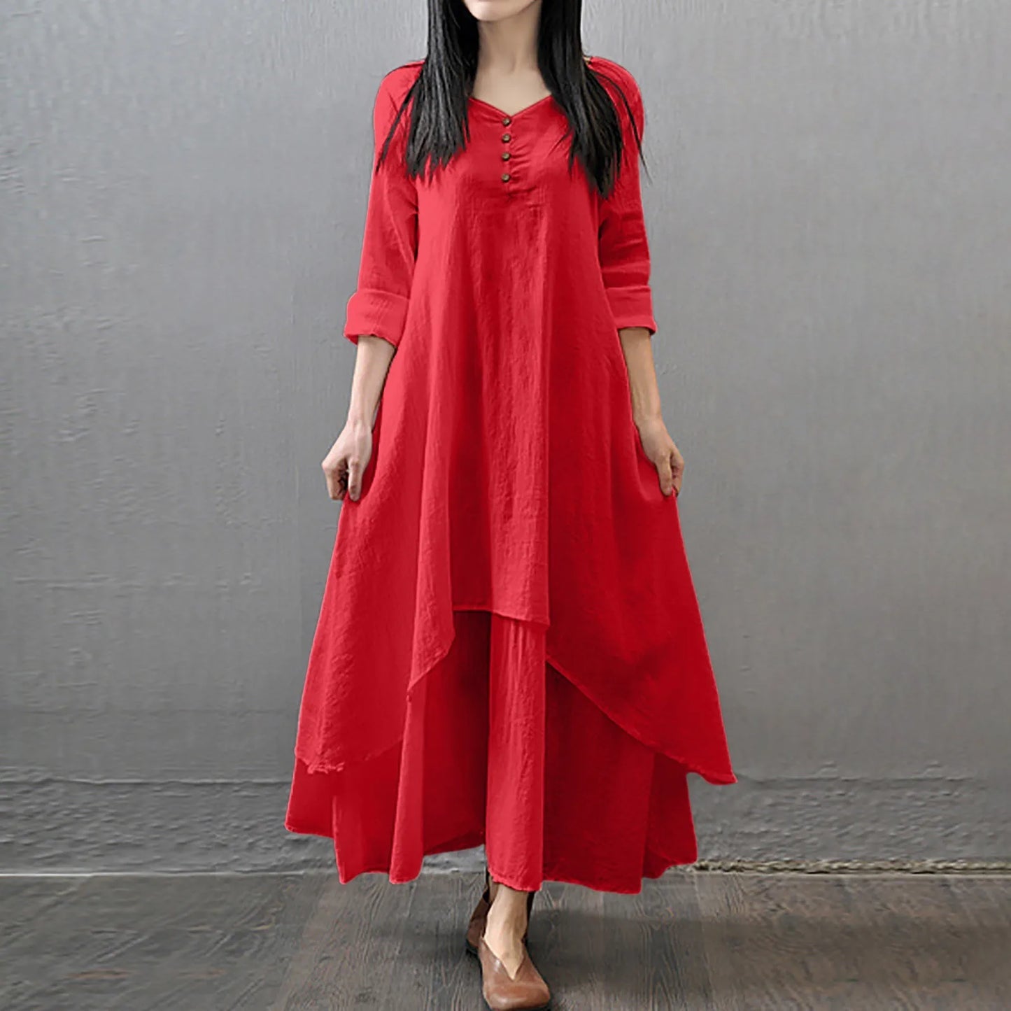Women's Bohemian White Linen Long Sleeve Maxi Dress - DS - mode24h
