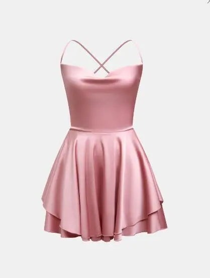 Summer Satin Backless Ruffled A-Hem Dress - mode24h