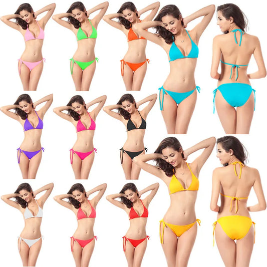Summer Tie Side Thong Bikini Set – Sexy Solid Brazilian Swimwear - DS