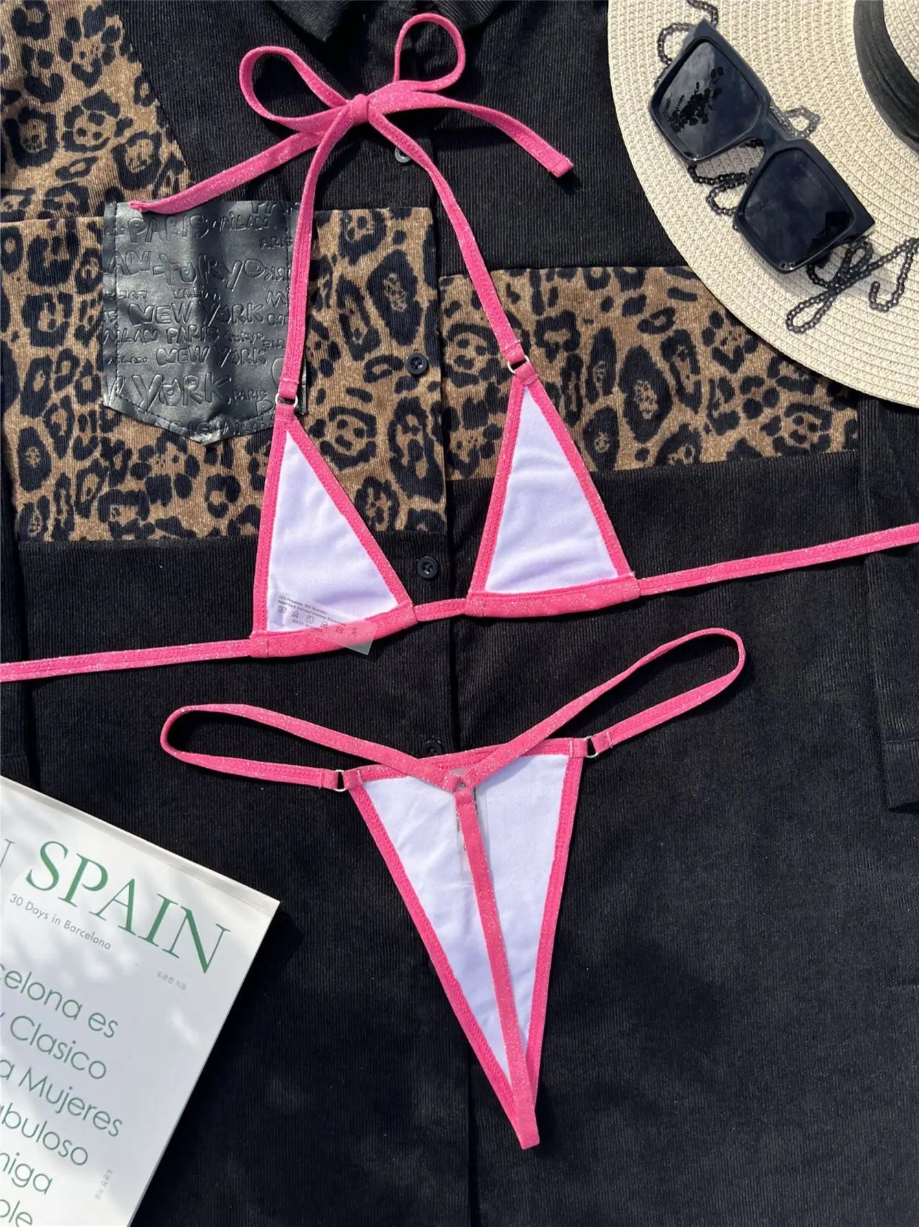 Pink Sexy Thong Bikini Swimwear for Women Backless Micro Mini Swimsuit Women's Bathing Suit- DS
