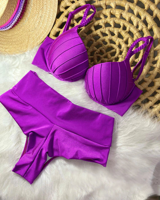 Vintage High Waist Padded Push Up Bikini Women Swimwear - ds