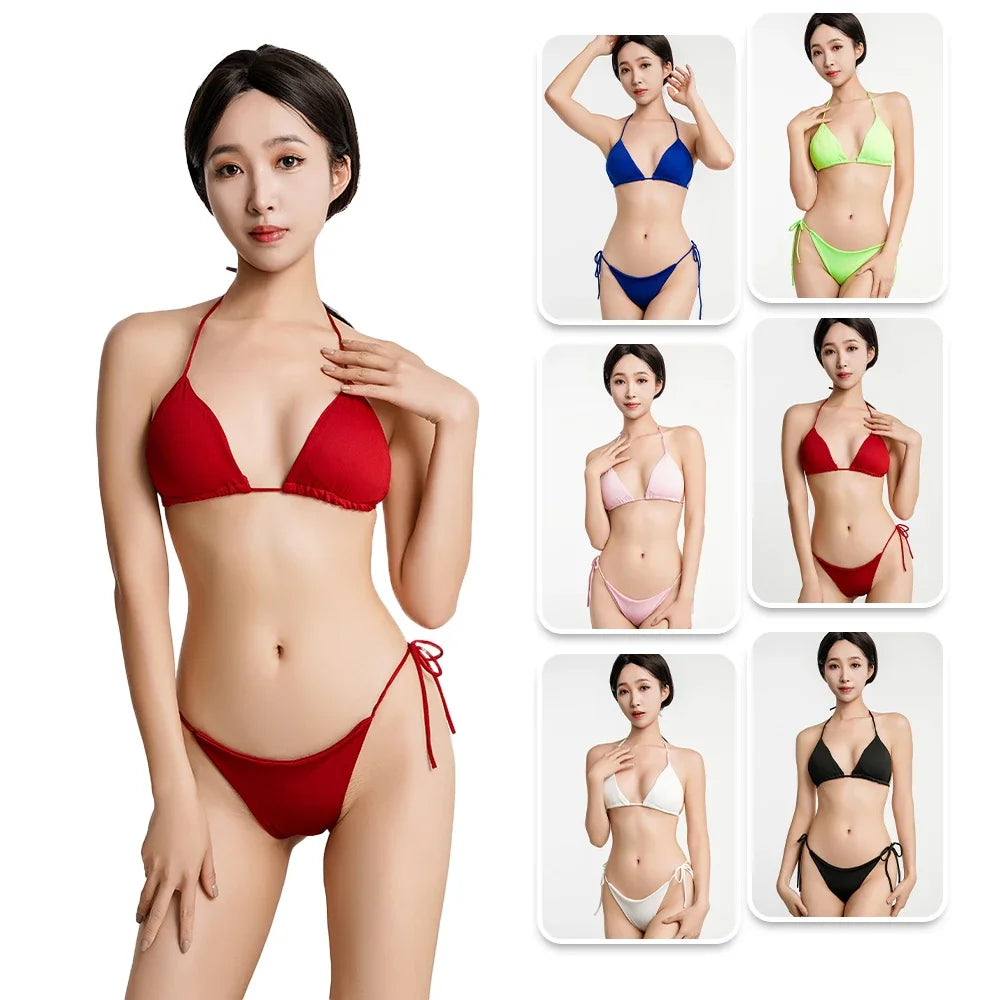 2-Piece Halter Thong Bikini Set – Sexy Solid Color Swimwear