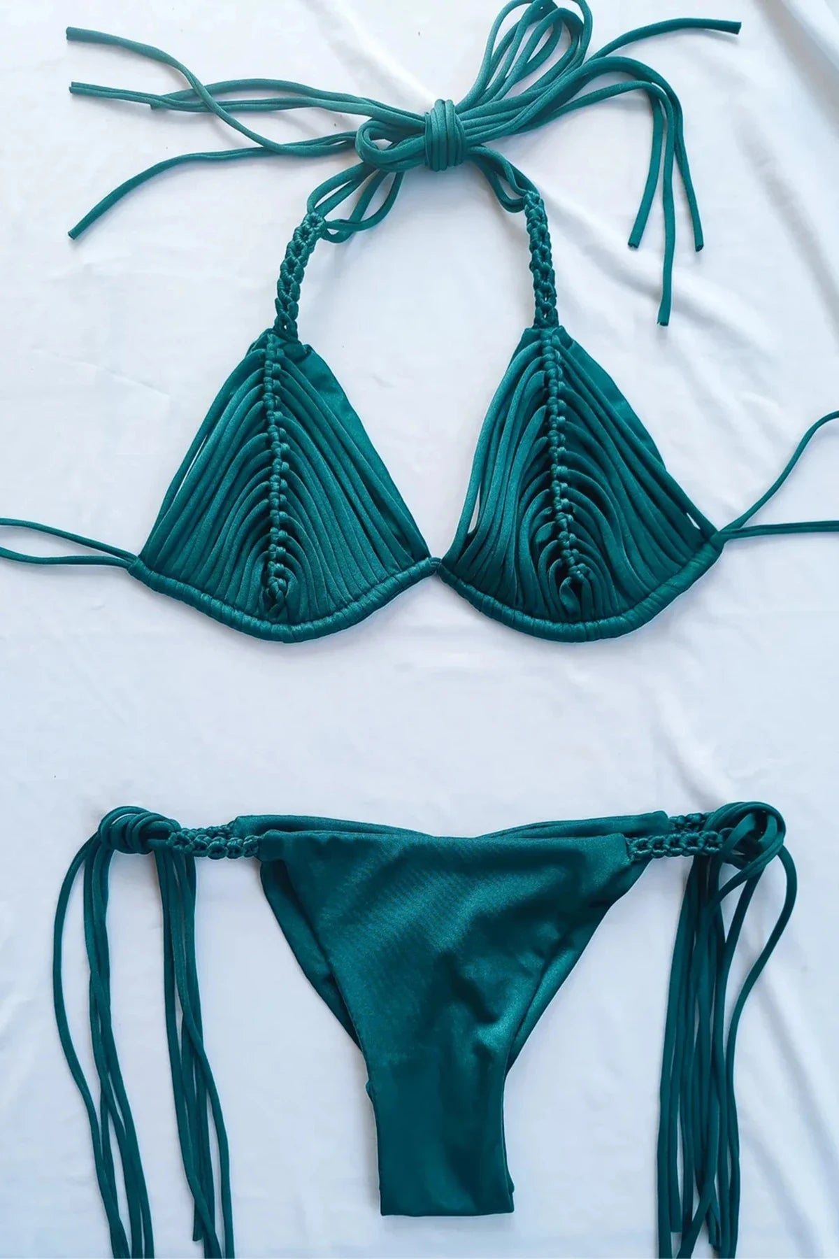 Braided Rope Brazilian Bikini – Sexy Bandage Stripe Two-Piece Swimwear -DS