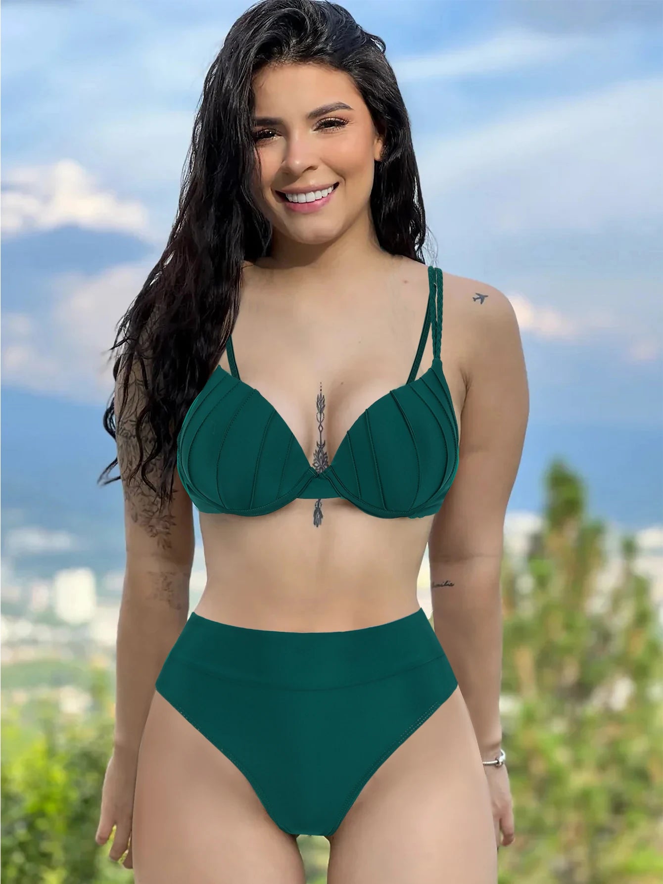 Vintage High Waist Padded Push Up Bikini Women Swimwear - ds